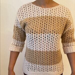 JJ Basics Women’s Beige Cuff Sleeve Open-Knit Sweater - Size Small